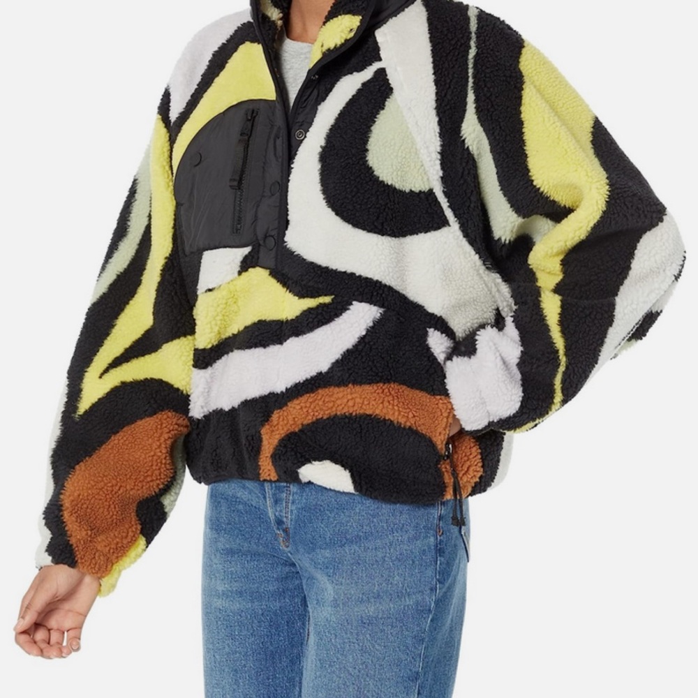 FP Movement Black and White Teddy Jacket Oversized Abstract Style